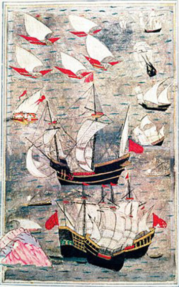 Den ottomanske flåten i Det indiske hav i det 16. århundre. (Foto: (Bilde: Ukjent ottomansk maler fra det 16. århundre, Wikimedia Commons)) Den ottomanske flåten i Det indiske hav i det 16. århundre. (Foto: (Bilde: Ukjent ottomansk maler fra det 16. århundre, Wikimedia Commons))