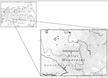 Kart som viser hulen der hodeskallen ble funnet. (Bilde: Ovodov et al. 2011/PLoS One) Kart som viser hulen der hodeskallen ble funnet. (Bilde: Ovodov et al. 2011/PLoS One)