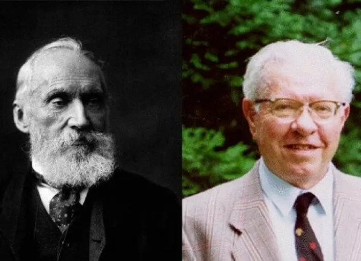 Fysikar Lord Kelvin og astrofysikar Fred Hoyle var anerkjente forskarar som forsvarte teoriar ingen lenger trudde på. (Foto: Wikimedia Commons/Cardiff University/montasje NRK)