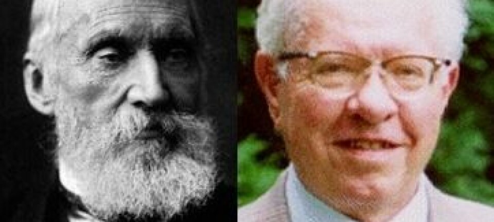 Fysikar Lord Kelvin og astrofysikar Fred Hoyle var anerkjente forskarar som forsvarte teoriar ingen lenger trudde på. Wikimedia Commons/Cardiff University/montasje NRK
