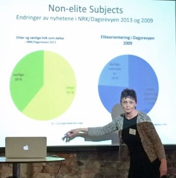 Turid Øvrebø presenterte resultater fra ti års forskning på kjønn og media under Nordic Gender and Media Forum i Bergen tidligere i mai. (Foto: Ida Irene Bergstrøm, Kilden) Turid Øvrebø presenterte resultater fra ti års forskning på kjønn og media under Nordic Gender and Media Forum i Bergen tidligere i mai. (Foto: Ida Irene Bergstrøm, Kilden)
