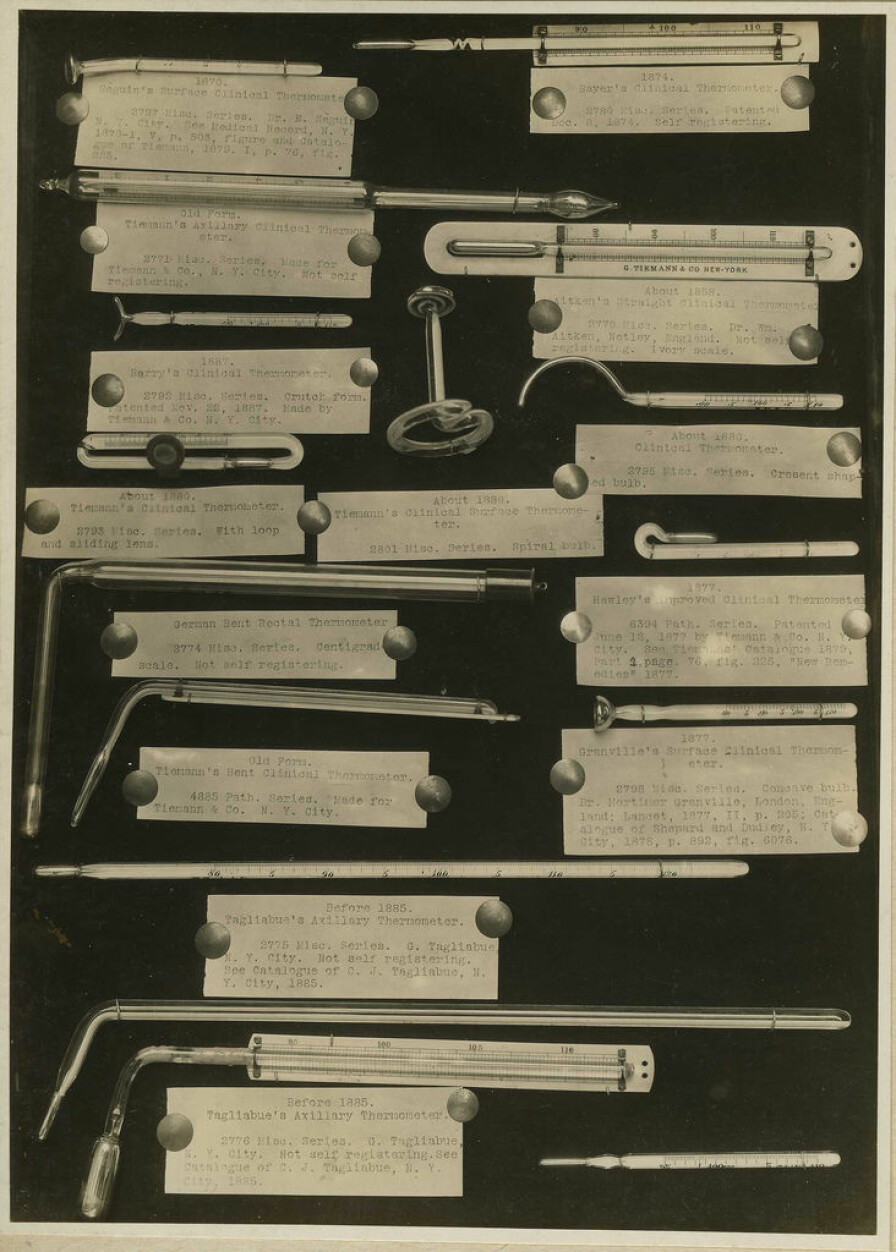 Et utvalg termometre fra 1800-tallet.