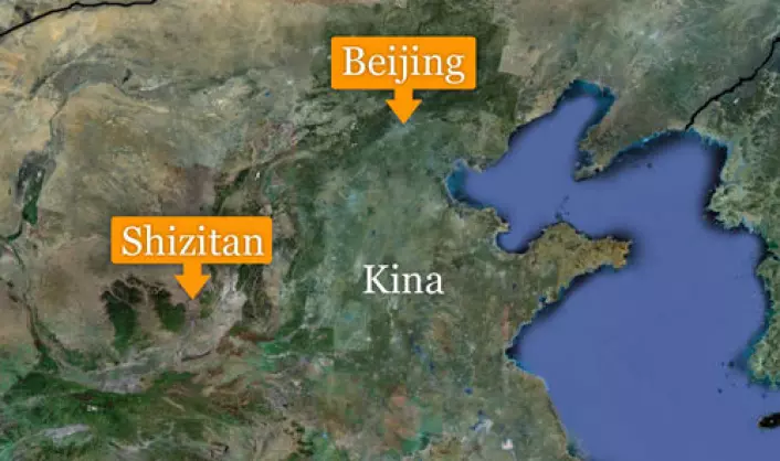 Funnstedet Shizitan ligger i det nordlige Kina. (Foto: (Kart: Google Maps/tilpasset forskning.no/Per Byhring))