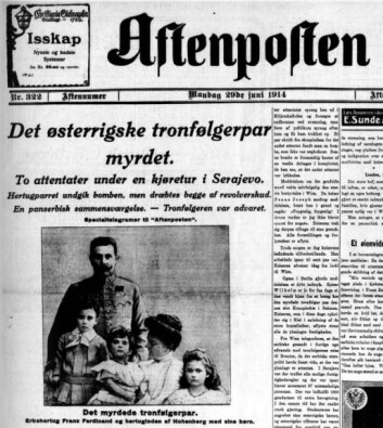Aftenpostens hyllest 29. juni 1914 til den myrdede erkehertugen Frantz Ferdinand var storslått. (Foto: (Faksimile)) Aftenpostens hyllest 29. juni 1914 til den myrdede erkehertugen Frantz Ferdinand var storslått. (Foto: (Faksimile))