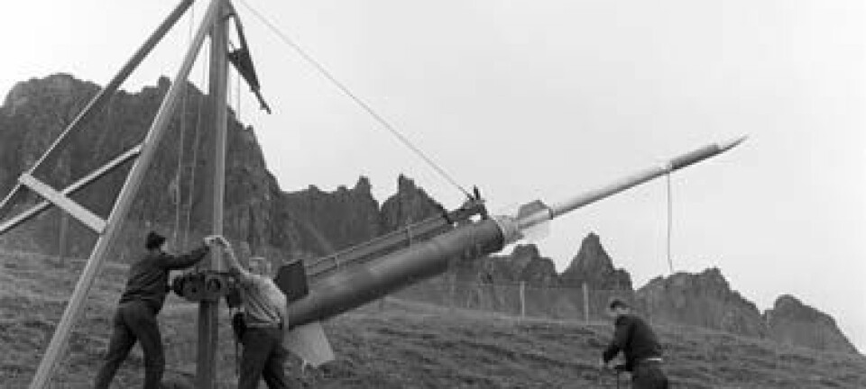 Under forberedelsene til oppskytingen av Ferdinand 1, den aller første raketten fra Andøya, sommeren 1962. Andøya Rakettskytefelt