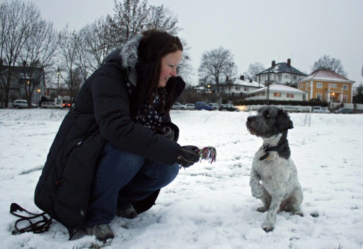Joppe og matmor Nina Thorstensen på tur i parken. (Foto: Ida Korneliussen) Joppe og matmor Nina Thorstensen på tur i parken. (Foto: Ida Korneliussen)