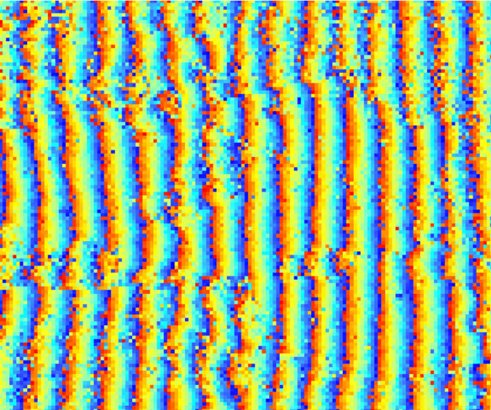 Interferogram: Faseforskjellene mellom de to radarbildene. (Foto: (Figur: Svein Solberg, Norsk institutt for skog og landskap)) Interferogram: Faseforskjellene mellom de to radarbildene. (Foto: (Figur: Svein Solberg, Norsk institutt for skog og landskap))