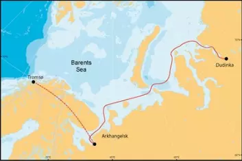 Kart over sjøruta som jubileumsekspedisjonen fulgte hundre år etter Nansen. (Foto: (Polarinstituttet))