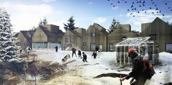 Et av arkitektforslagene til framtidas Brøset om vinteren. (Foto: (Illustrasjon: SLA)) Et av arkitektforslagene til framtidas Brøset om vinteren. (Foto: (Illustrasjon: SLA))