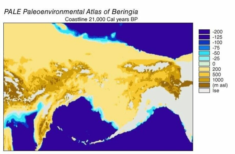 Beringia, slik det kan ha sett ut for 21 000 år siden.