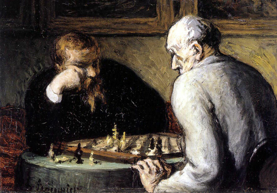 Honoré Daumier: Sjakkspillerne, oljemaleri, 1863. (Foto: (Bilde: Wikimedia Commons))