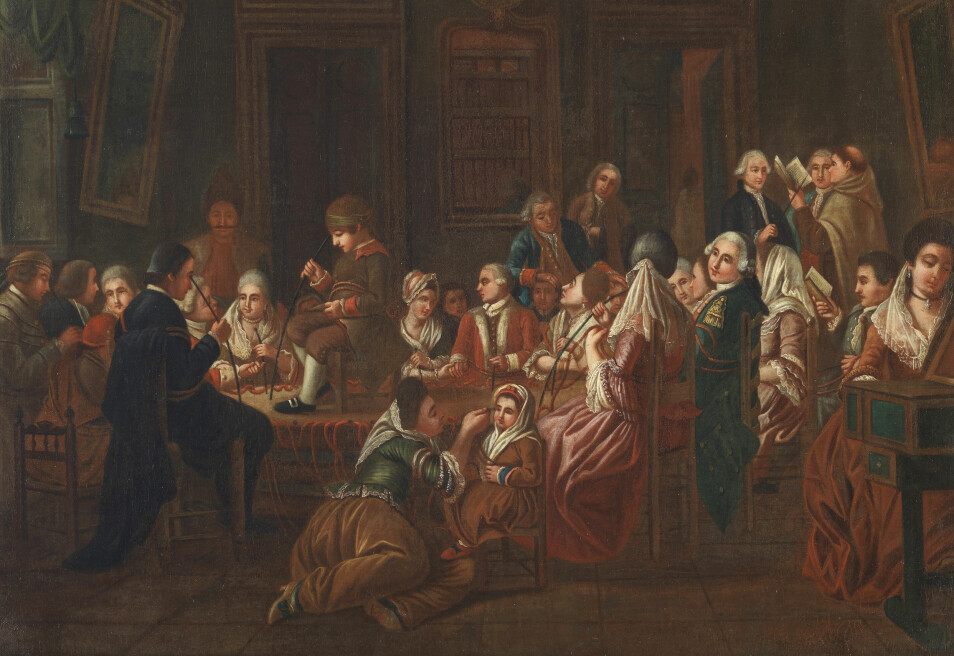 Den berømte - og etterhvert noe beryktede - Franz Mesmer helbreder pasienter ved hjelp av mystisk magnetisme. Mesmer selv står i bakgrunnen med en metallstav i hånden. Seansene skulle føre til et viktig vendepunkt i medisinsk historie. Her foreviget av en fransk maler rundt 1780.