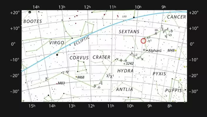 Abell 33 ligger i stjernebildet Vannslangen. (Foto: ESO, IAU AND SKY &amp; TELESCOPE)