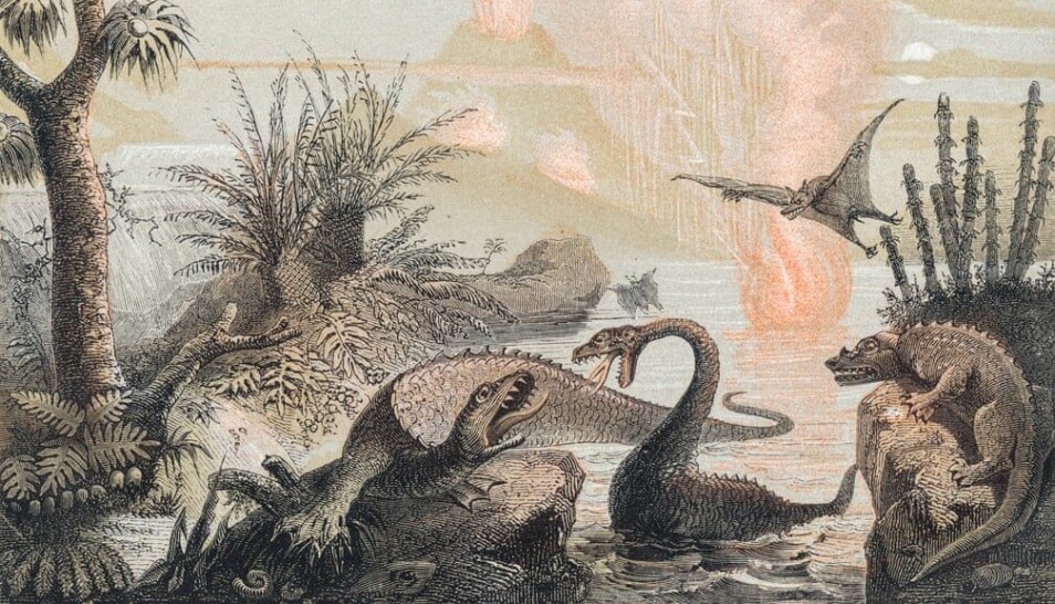 Bildet 'Den primitive verden', er et kunstverk fra 1857 som viser dinosaurenes verden slik denne kunstneren så det for seg: kravlende øgler i en apokalyptisk fortid.