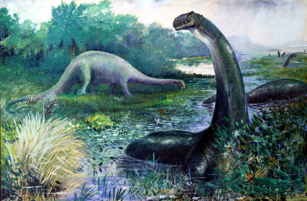 Dinosaurer ble ofte malt i sumplandskap. Dette bildet ble laget tidligere av Charles Knight i 1897. Dinosaurer ble ofte malt i sumplandskap. Dette bildet ble laget tidligere av Charles Knight i 1897.