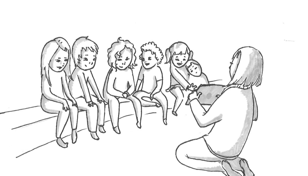 Dersom målet er samtalebasert lesing, er det vise-strategien som virker best. Der holder barna og barnehagelæreren fokus på fortellingen. Dersom målet er samtalebasert lesing, er det vise-strategien som virker best. Der holder barna og barnehagelæreren fokus på fortellingen.