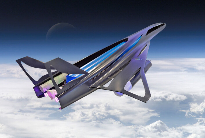 ZEHST på vei opp mot marsjhøyde. Bildet er en montasje av en modell fra Paris Air Show og et NASA-fotografi. (Foto: EADS/NASA) ZEHST på vei opp mot marsjhøyde. Bildet er en montasje av en modell fra Paris Air Show og et NASA-fotografi. (Foto: EADS/NASA)