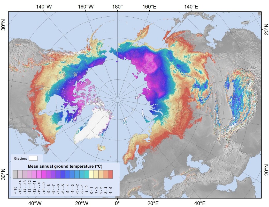 Fordelingen av permafrost og grunntemperaturer på den nordlige halvkule. Fordelingen av permafrost og grunntemperaturer på den nordlige halvkule.