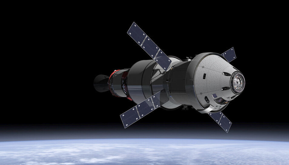Illustrasjonsbilde av Orion-romskipet, som etter planen skal ta astronauter til den nye stasjonen i bane rundt månen. Romkapselen er foreløpig under testing