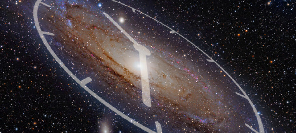 (Illustrasjon: Andromedagalaksen, Adam Evans, Wikimedia Commons, bearbeidet av forskning.no)