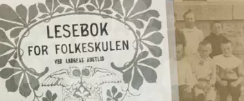 Lesebok for folkeskulen ved Anders Austlid, den første av sitt slag på landsmål. (Illustrasjon: Annica Thomsson)