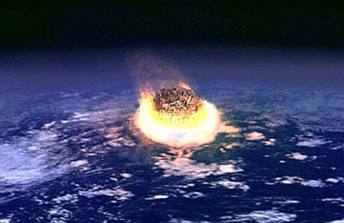 Kritt-katastrofen kalles også Kritt-Tertiær-katastrofen (KT-event). Trolig skyldtes den at en komet eller en asteroide (liten klode) kolliderte med jorda ved det som nå er Yucatan-halvøya i Mexico. (Foto: (Motasje fra NASA-foto, Wikimedia Commons)) Kritt-katastrofen kalles også Kritt-Tertiær-katastrofen (KT-event). Trolig skyldtes den at en komet eller en asteroide (liten klode) kolliderte med jorda ved det som nå er Yucatan-halvøya i Mexico. (Foto: (Motasje fra NASA-foto, Wikimedia Commons))