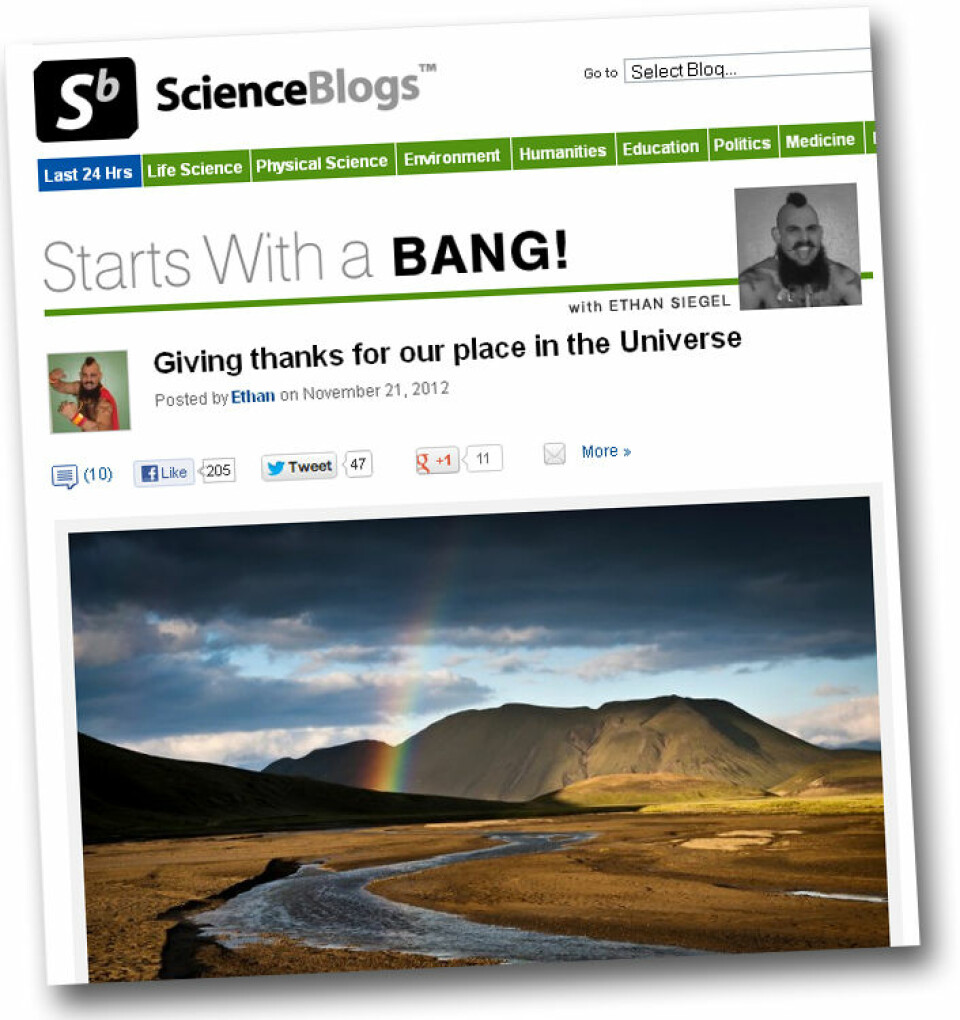 Bloggen Starts With a BANG av astronomen Ethan Siegel. (Foto: (Skjermdump))