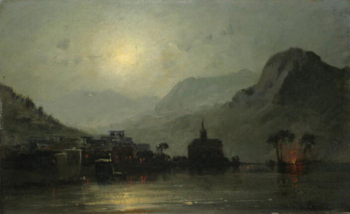 Blick auf den Genfersee im Mondschein, Hermann Eschke (1823-1900) (Foto: (Bilde: Wikimedia Commons)) Blick auf den Genfersee im Mondschein, Hermann Eschke (1823-1900) (Foto: (Bilde: Wikimedia Commons))