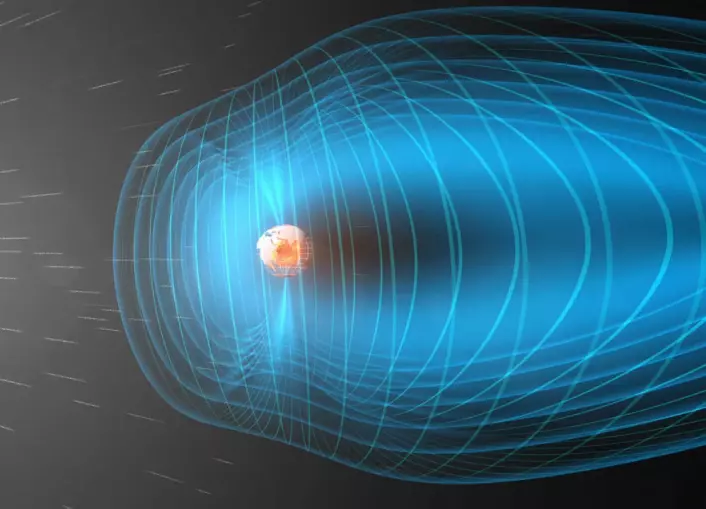 En konstant strøm av partikler og elektromagnetiske bølger strømmer fra sola mot jorda, som er omgitt av en beskyttende boble kalt magnetosfæren. En forsker ved NASA Goddard har nylig for første gang laget et sett formler som kan beskrive bølger i solvinden som kalles Alfvenbølger. (Foto: (Illustrasjon: European Space Agency (ESA)))