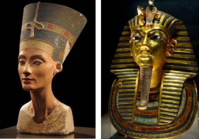 Nefertiti (t.v.) oppnådde politisk og kultisk likestilling med mannen sin, og etter at hans død overtok hun kanskje makten fram til 1333 f.v.t. under navnet Smenkhkare. Kong Tutankhamon kom til makten etter Nefertiti og mannen hennes. Nefertiti (t.v.) oppnådde politisk og kultisk likestilling med mannen sin, og etter at hans død overtok hun kanskje makten fram til 1333 f.v.t. under navnet Smenkhkare. Kong Tutankhamon kom til makten etter Nefertiti og mannen hennes.