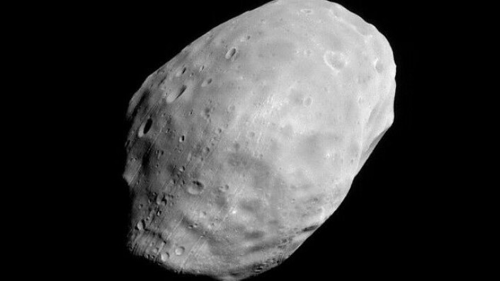 Mars sin måne Phobos knipsa av Mars Global Surveyor i juni 2003. (Foto: NASA/JPL/Malin Space Science Systems) Mars sin måne Phobos knipsa av Mars Global Surveyor i juni 2003. (Foto: NASA/JPL/Malin Space Science Systems)