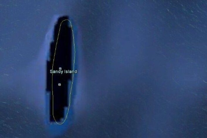 Den påståtte øya Sandy Island som vist i Google Earth-kart. (Foto: Google Earth) Den påståtte øya Sandy Island som vist i Google Earth-kart. (Foto: Google Earth)