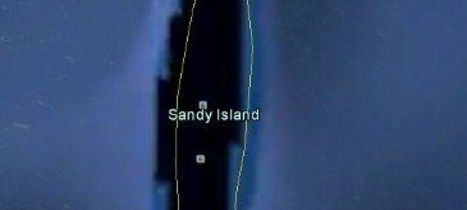 Den påståtte øya Sandy Island som vist i Google Earth-kart. Google Earth