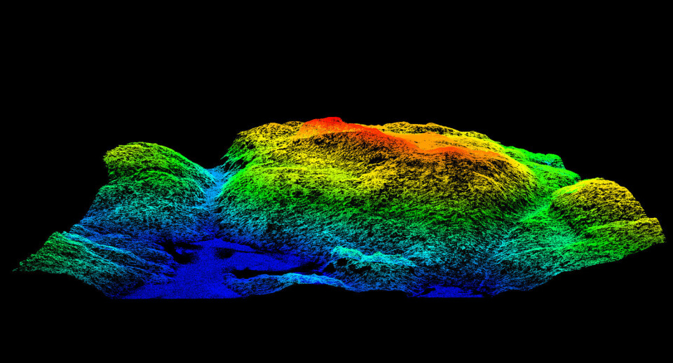 Slik ser bildene fra laserskanningen ut – her en terrengmodell som viser Tonekollen i Østmarka. Fra dataene som ligger bak, er det mulig å finne ut både hvor mye skogen er verdt, hva som vokser i den og hvilke fuglearter som holder til hvor. (Foto: (Illustrasjon: Hans Ole Ørka, UMB))