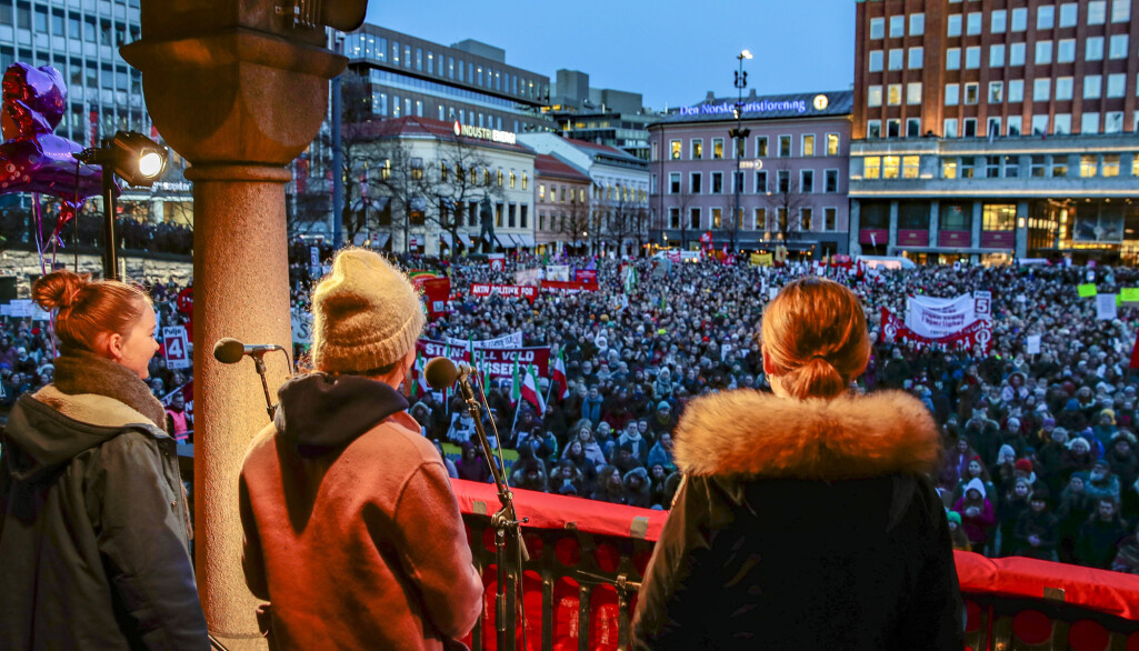 8. mars: Markeringen av den internasjonale kvinnedagen på Youngstorget i Oslo 2019. 8. mars: Markeringen av den internasjonale kvinnedagen på Youngstorget i Oslo 2019.