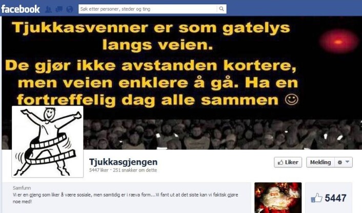 Faksimile av Tjukkasgjengens Facebook-gruppe. Faksimile av Tjukkasgjengens Facebook-gruppe.