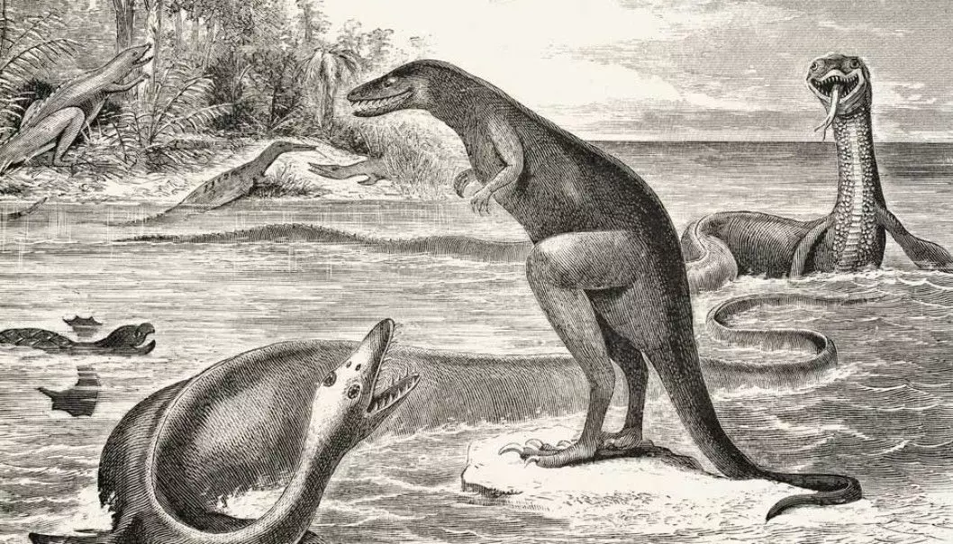 Edward Cope sin tegning av den første kjøttetende dinosauren som ble funnet i USA.