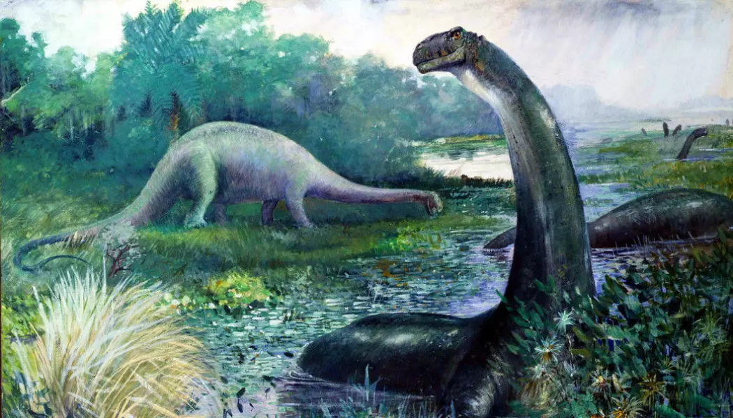 Dinosaurer ble ofte malt i sumplandskap. Dette bildet ble laget tidligere av Charles Knight i 1897.
