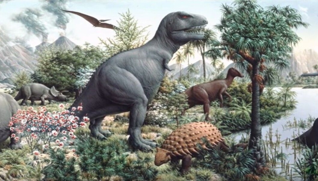 Store og tykke dinosaurer preger dette maleriet. Store og tykke dinosaurer preger dette maleriet.