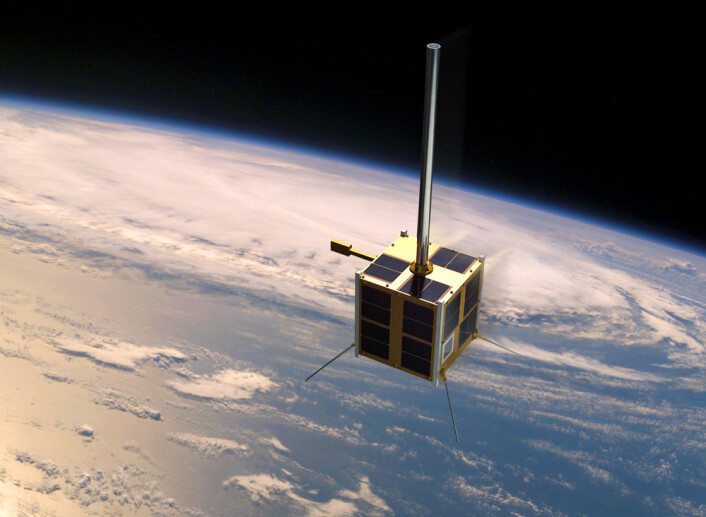 AISSat-1 i bane (Foto: (Illustrasjon: ESA/Norsk romsenter)) AISSat-1 i bane (Foto: (Illustrasjon: ESA/Norsk romsenter))