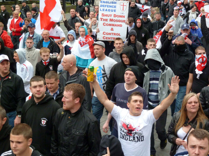 English Defence League marsjerer. (Foto: Wikimedia Commons) English Defence League marsjerer. (Foto: Wikimedia Commons)