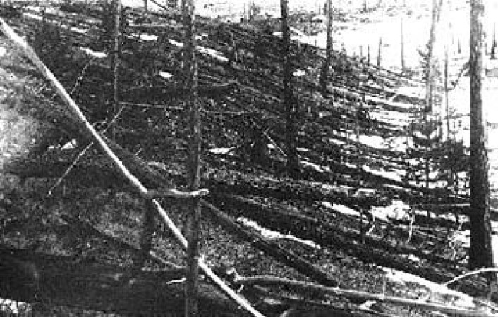 Tusenvis av trær ble i 1908 lagt flate av en voldsom eksplosjon ved Tunguska i Sibir. (Foto: Wikimedia Commons/Kulik-ekspedisjonen) Tusenvis av trær ble i 1908 lagt flate av en voldsom eksplosjon ved Tunguska i Sibir. (Foto: Wikimedia Commons/Kulik-ekspedisjonen)