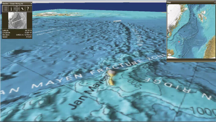 Verdiestimatene er hentet fra analyser av Atlanterhavsryggen mellom Jan Mayen og Svalbard. (Foto: Skjermdump av geosimulator fra det aktuelle området) Verdiestimatene er hentet fra analyser av Atlanterhavsryggen mellom Jan Mayen og Svalbard. (Foto: Skjermdump av geosimulator fra det aktuelle området)