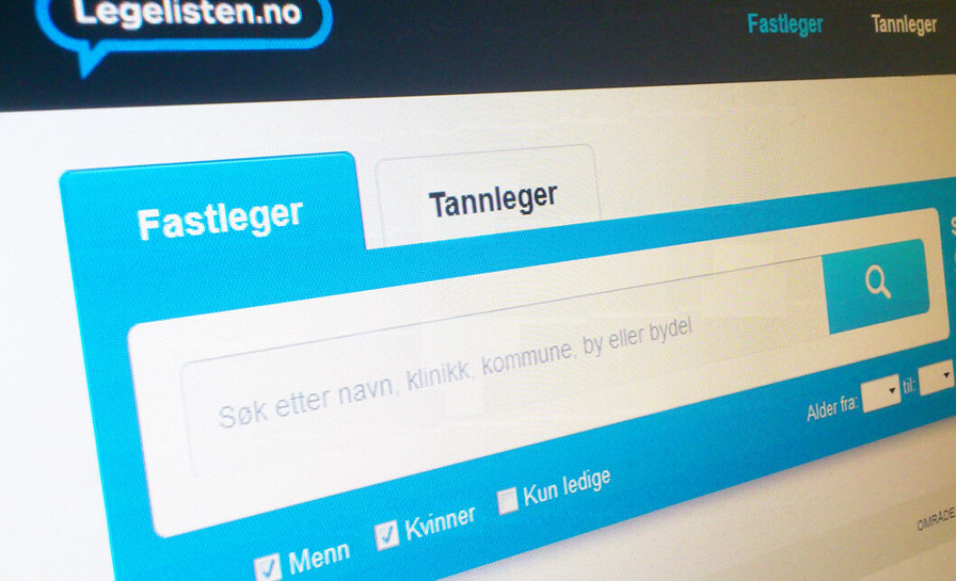 Legelisten.no, fra forsiden. (Foto: Andreas R. Graven) Legelisten.no, fra forsiden. (Foto: Andreas R. Graven)