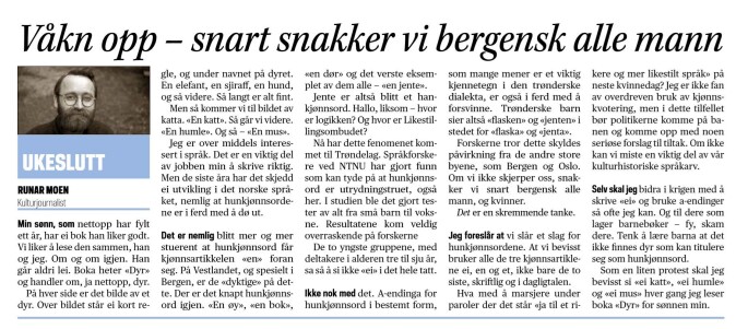 Endringer i språket vekker følelser. Faksimile fra Namdalsavisa 27.04.2018. Endringer i språket vekker følelser. Faksimile fra Namdalsavisa 27.04.2018.