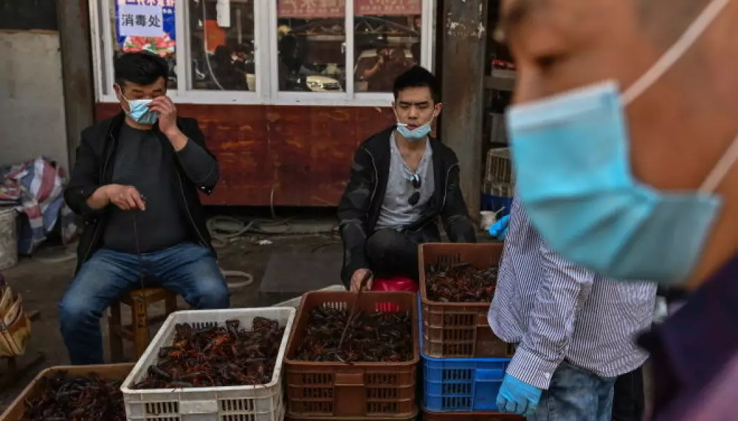 The wet market in Wuhan - from where the Coronavirus pandemic originated - is back in operation. This photo was taken on 15 April, showing prawn vendors wearing masks to protect themselves.