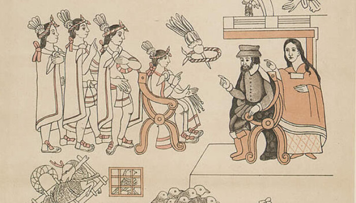 Tegning av conquistadoren Herman Cortez, som møtte Moctezuma II etter at Tlaxcala-indianerne allierte seg med spanjolene under krigene mot urbefolkningen. Dette bildet er fra rundt 1550. Tegning av conquistadoren Herman Cortez, som møtte Moctezuma II etter at Tlaxcala-indianerne allierte seg med spanjolene under krigene mot urbefolkningen. Dette bildet er fra rundt 1550.