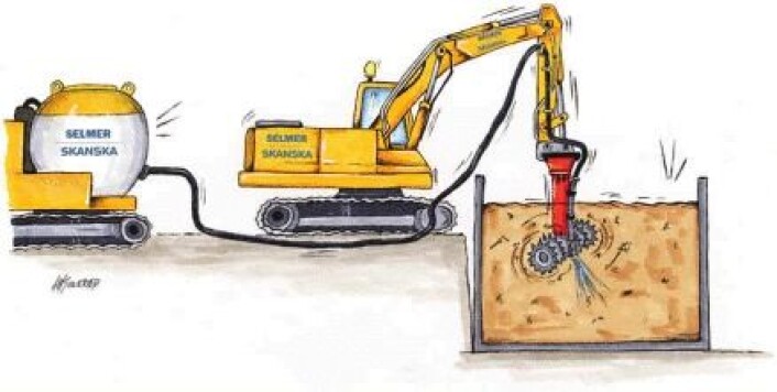 "Sedimentene ble deretter tilsatt sement ved hjelp av en gigantisk " "Sedimentene ble deretter tilsatt sement ved hjelp av en gigantisk "