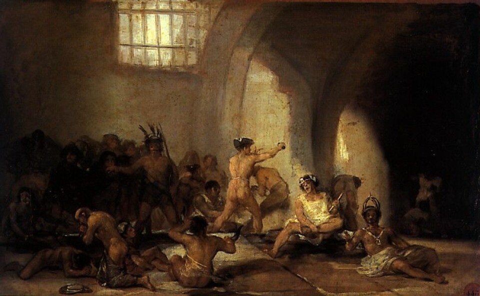 Dette maleriet av Fransisco Goya viser hvordan psykiatriske pasienter tidligere ble sperret inne som fanger, avkledd all verdighet. (Foto: (Maleri: Casa de locos, Fransisco Goya, ca. 1815. Wikimedia Commons))