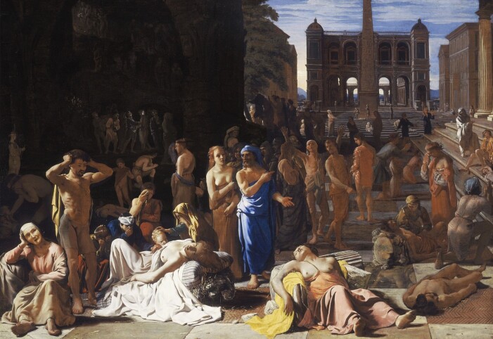 Pesten skal ha rammet Athen hardt 430 år før vår tidsregning. Her skildret av 1600-tallsmaleren Michiel Sweerts. I dag tror flere forskere at det ikke behøver å ha vært en pest. Noen forskere tror det var en variant av dagens Ebola som nådde Athen. Andre heller i retning tyfus, kopper eller meslinger. Det er også mulig at «pest» som rammet folk i Antikken var alvorlig influensa. Pesten skal ha rammet Athen hardt 430 år før vår tidsregning. Her skildret av 1600-tallsmaleren Michiel Sweerts. I dag tror flere forskere at det ikke behøver å ha vært en pest. Noen forskere tror det var en variant av dagens Ebola som nådde Athen. Andre heller i retning tyfus, kopper eller meslinger. Det er også mulig at «pest» som rammet folk i Antikken var alvorlig influensa.